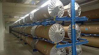 cantilever racking, storage of textile rolls